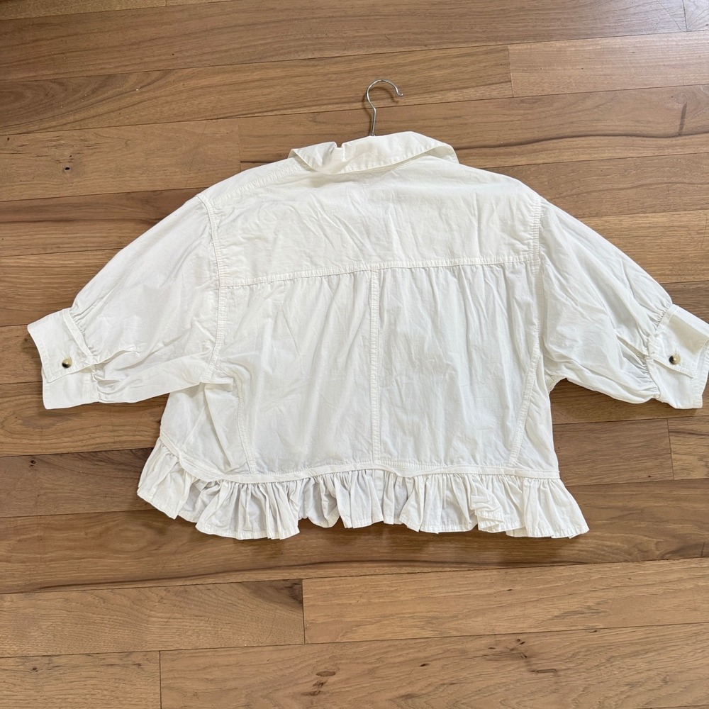 We The Free Bailey Shirt Women XS White Cotton Ruffle Hem Cropped OB2270386 - Picture 9 of 15